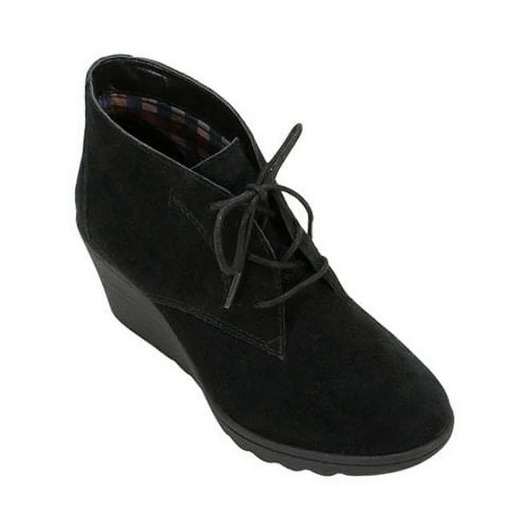 White Mountain “Kahlua” black suede ankle wedge booties - Picture 1 of 4